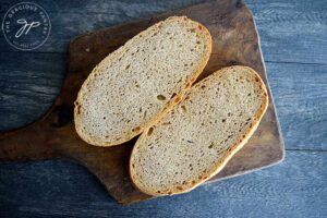 Step two is to cut the loaf in half lengthwise.