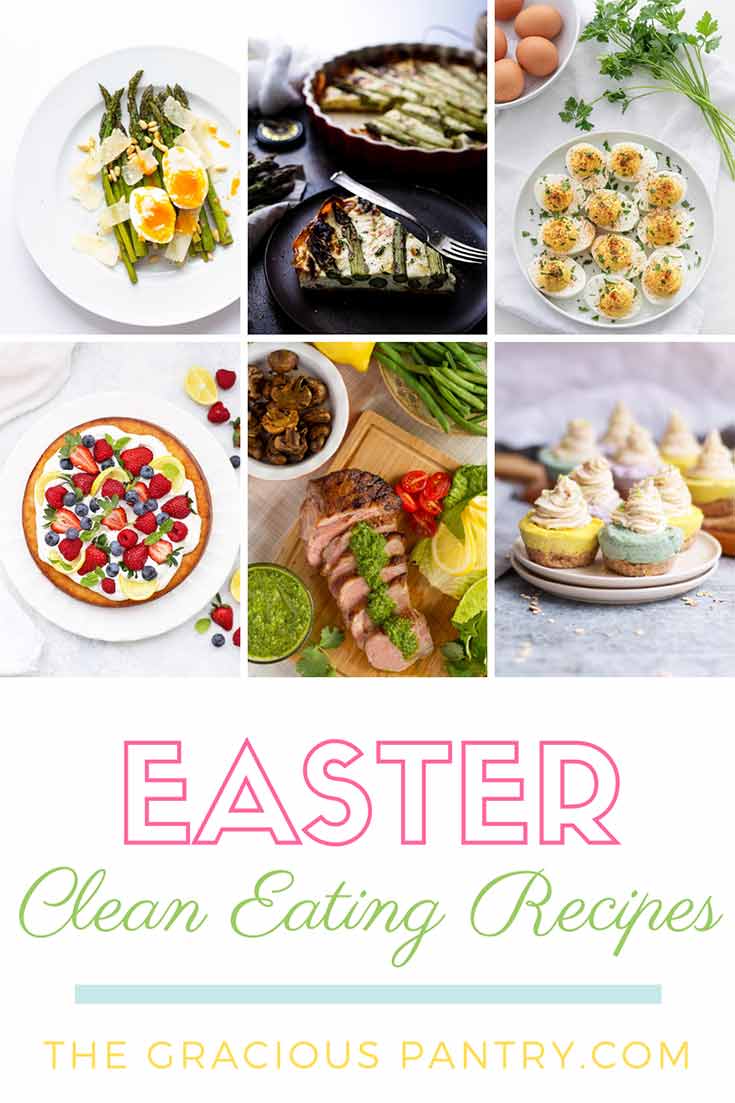 A collage of different types of Easter food on a plate.