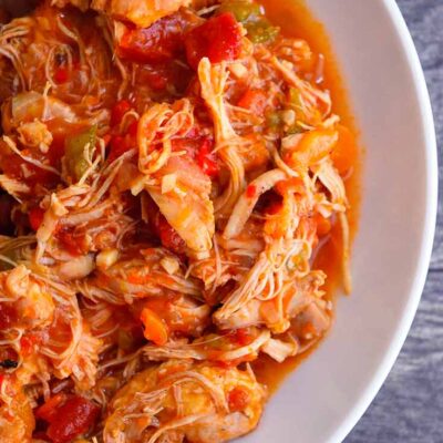 And overhead view looking down into a bowl of this Chicken Ropa Vieja Recipe.