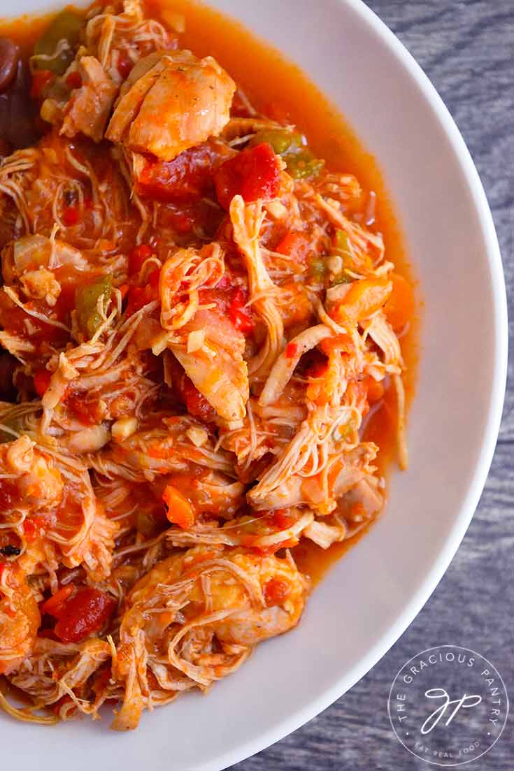 And overhead view looking down into a bowl of this Chicken Ropa Vieja Recipe.