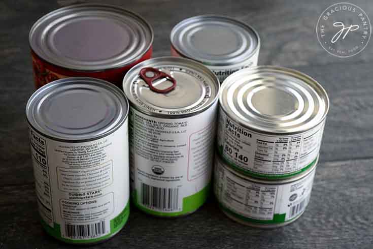 A group of cans from the pantry.