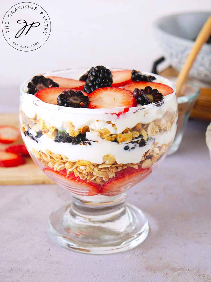 A delicious Berry Trifle sits ready to eat.