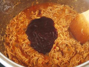 Cook until the sauce has absorbed, then add the remaining ½ cup of barbecue sauce and stir until well combined.