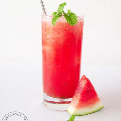 A single glass of Watermelon Agua Fresca With Mint.