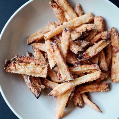 Air Fryer Apple Fries In A White Bowl