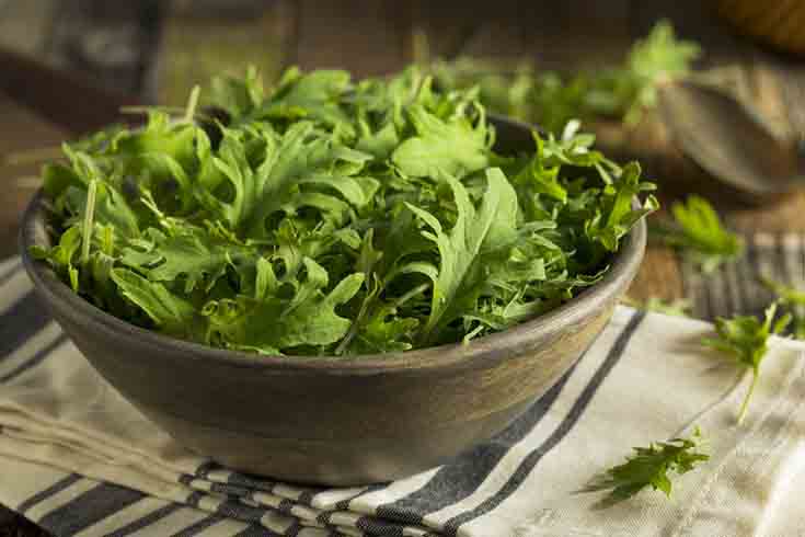 Baby Kale in a brown bowl.