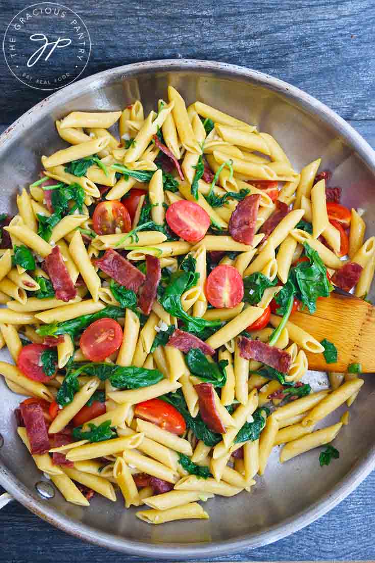 An overhead view of this Baby Kale Pasta Recipe