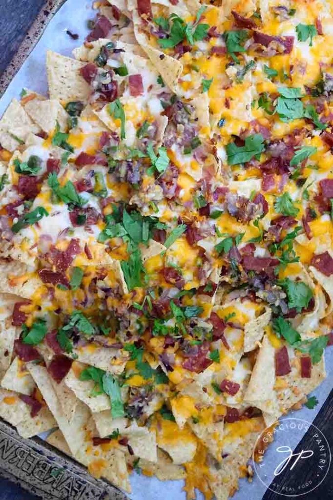 An overhead view of these Bacon Jalapeno Nacho.