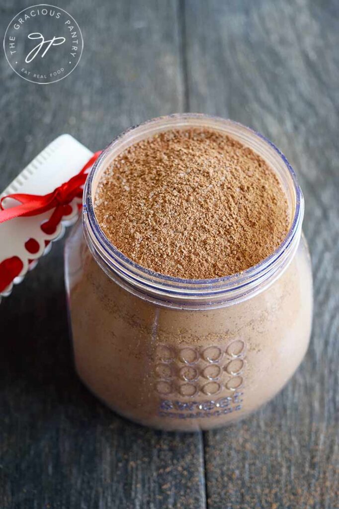 Mug Cake Mix in a container with the lid off.