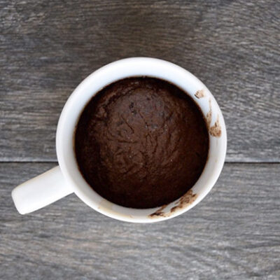 The finished baked mug cake still in its mug.