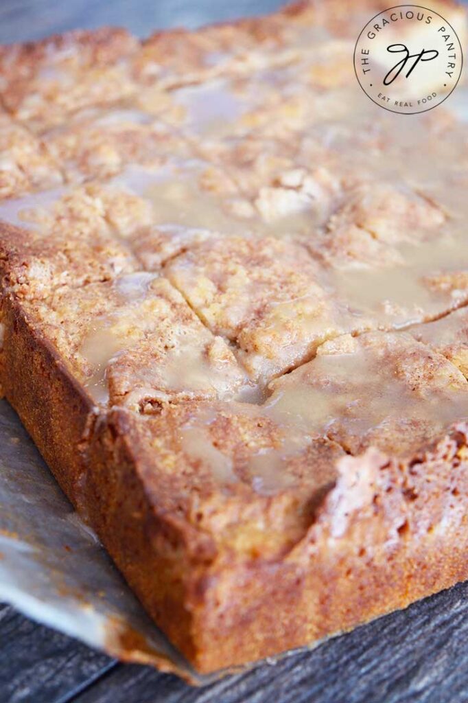 Cut coffee cake from the side.