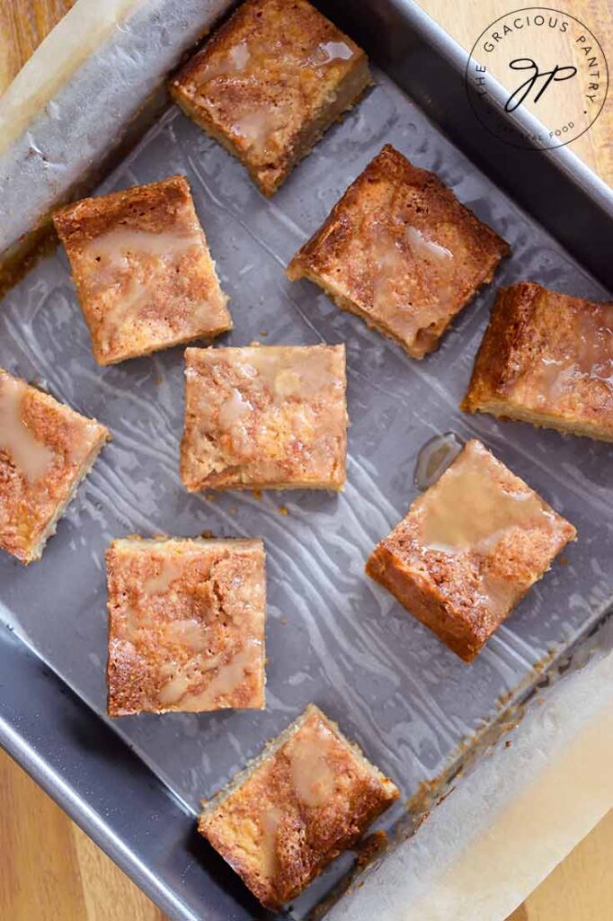 Cut coffee cake in the baking pan.