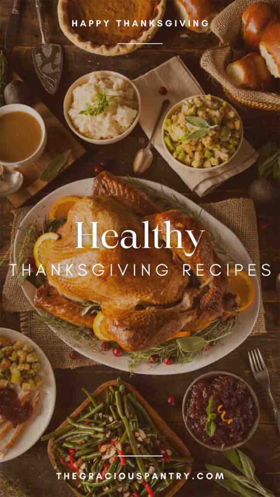 A table covered in Healthy Thanksgiving Recipes and dishes.