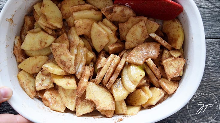 Cut apples mixed with other filling ingredients.