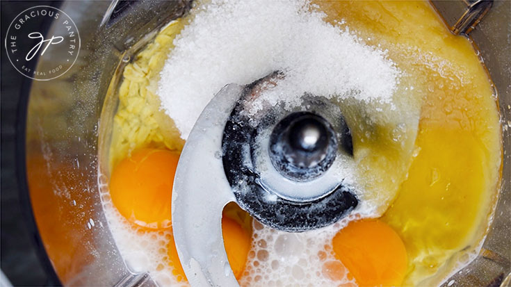 All ingredients for these oat pancakes sitting in a blender.