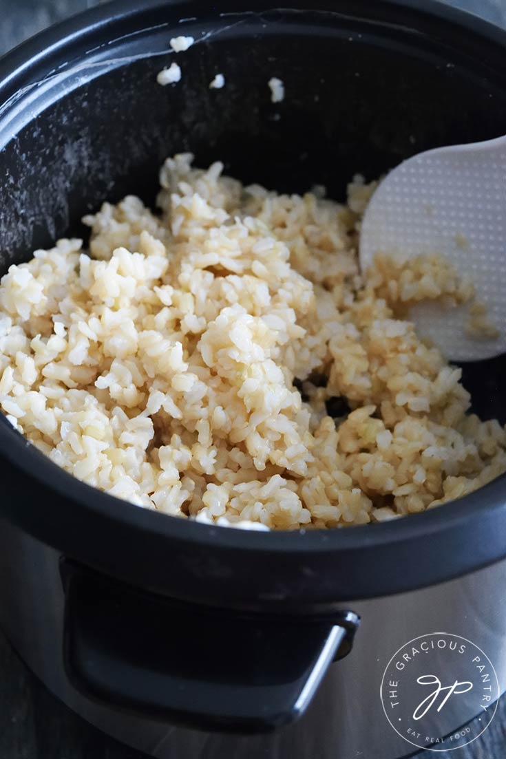 Sticky Brown Rice in a rice cooker, ready to be served.