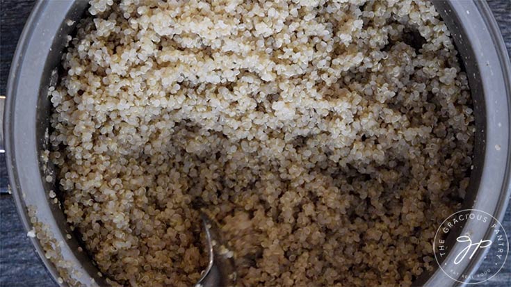 Preparing the quinoa for these Mexican Cabbage Rolls
