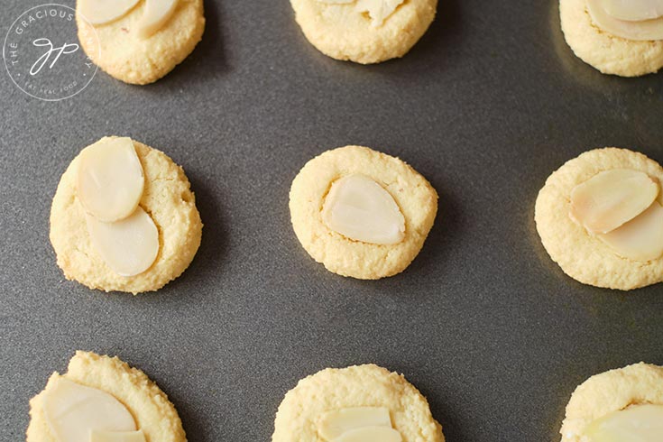 A closeup of the just-baked Almond Cookies.