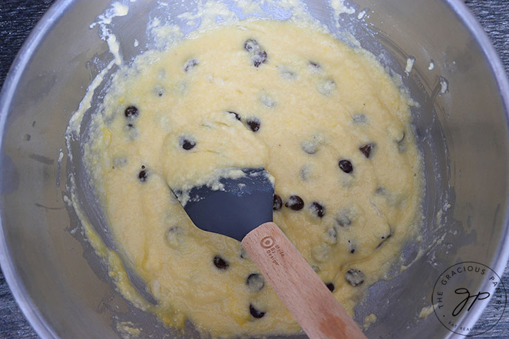 All the almond flour muffin ingredients stirred together into a batter.