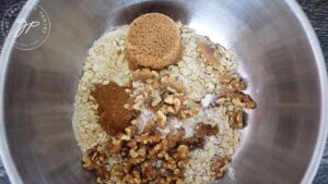 All the dry ingredients for this Breakfast Cookies Recipe in a mixing bowl.