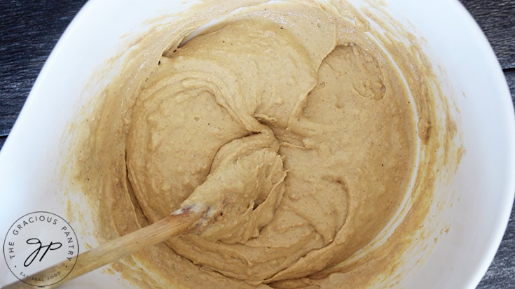The mixed Peanut Butter Bread batter in it's mixing bowl.