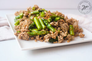 The finished Ground Turkey Dinner Skillet Recipe on a white, square platter.