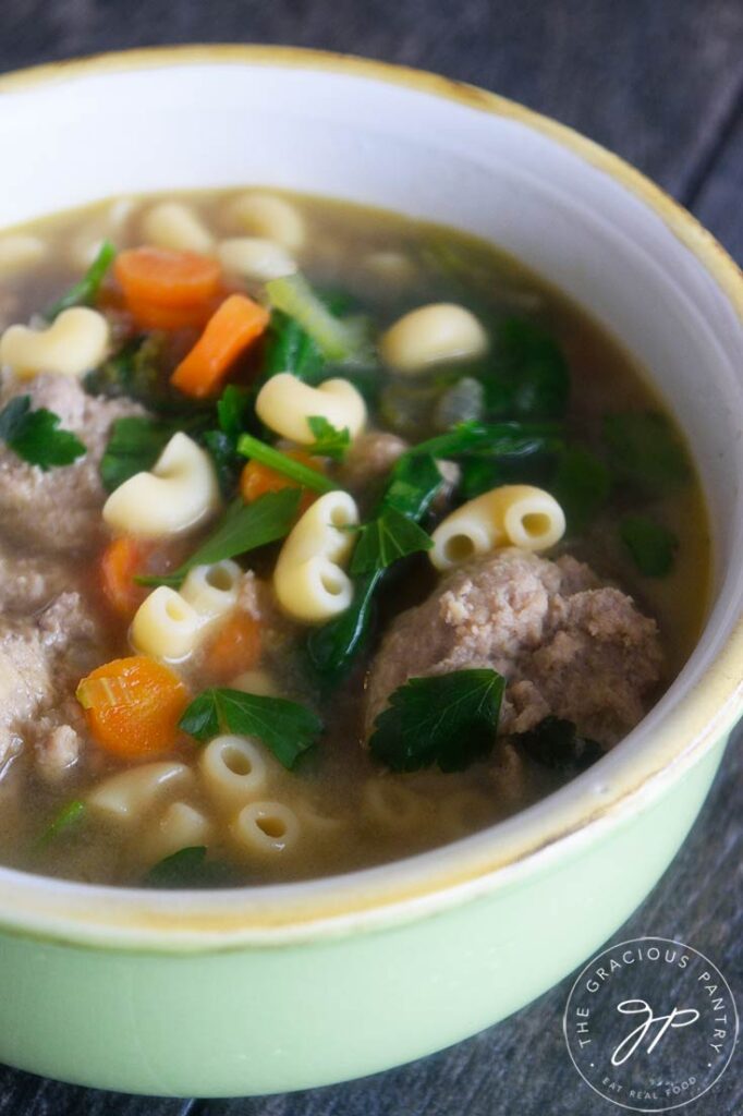 The finished soup, served in a crock.