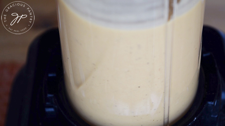 The dressing, blended in the blender.