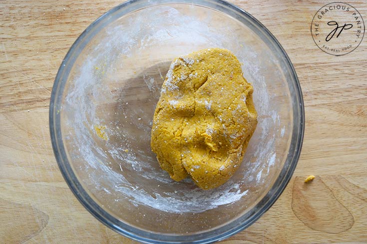 The finished Sweet Potato Flatbread dough, sitting in the mixing bowl.