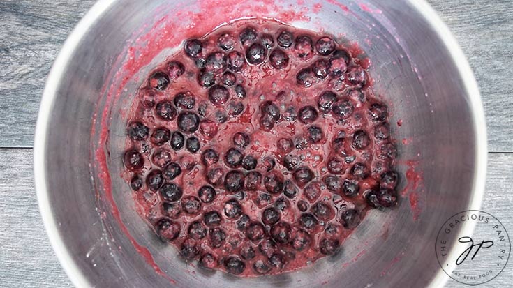 The Blueberry Pie filling mixed in a mixing bowl.