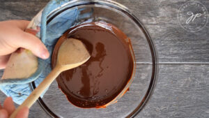 The melted chocolate, ready to add to the food processor.