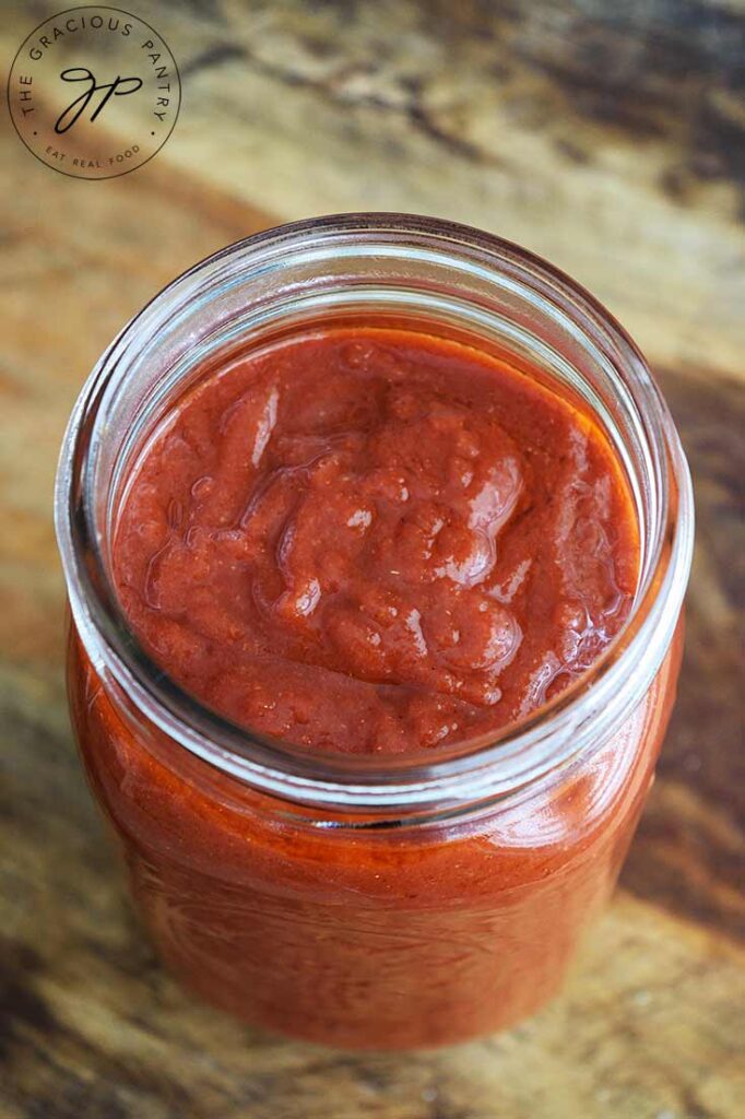 Maple BBQ Sauce in a quart size canning jar.