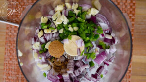 All ingredients except the tomatoes in a food processor.