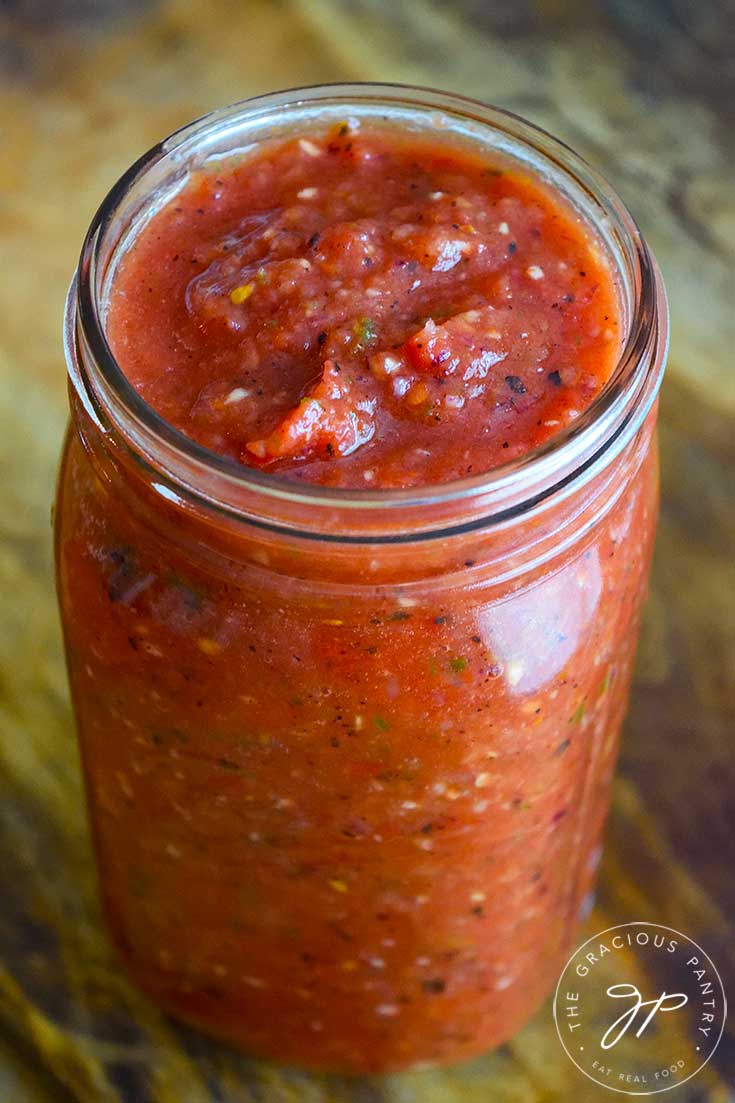 Restaurant Salsa in a canning jar with the lid off.