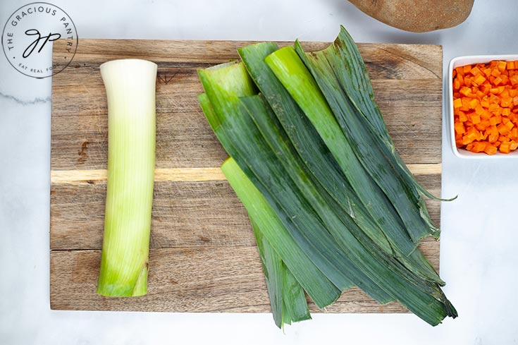 The leeks being chopped.