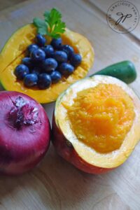 Blueberry Mango Salsa Recipe ingredients before chopping.