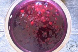 All the ingredients for this Blueberry Syrup Recipe in a pot.