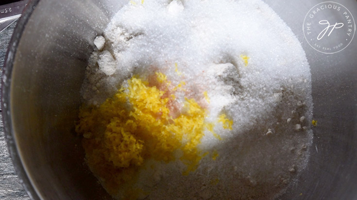 The dry ingredients sitting in a large mixing bowl.