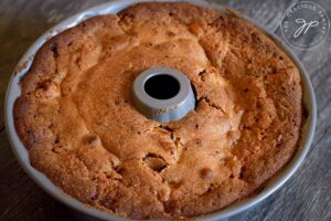 The baked Spiced Apple Bundt Cake cooling in the bundt pan.