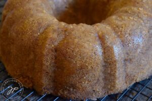 The cooling Spiced Apple Bundt Cake, just turned out of the pan.