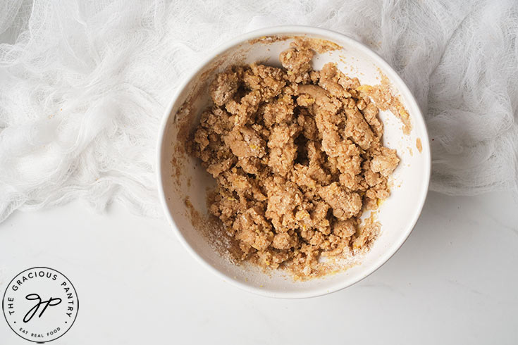 The Almond Horns dough mixed in a white bowl.