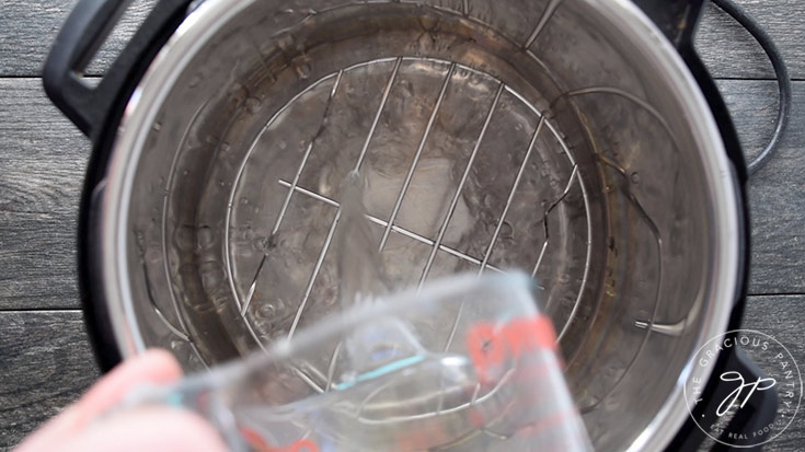 Water being poured into an Instant Pot.