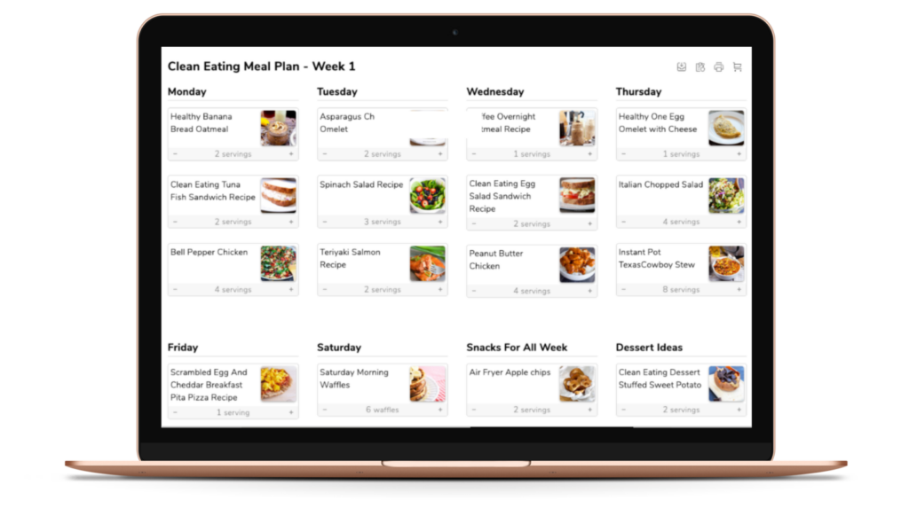 A computer screen displaying a meal plan inside the Meal Plan Membership area.