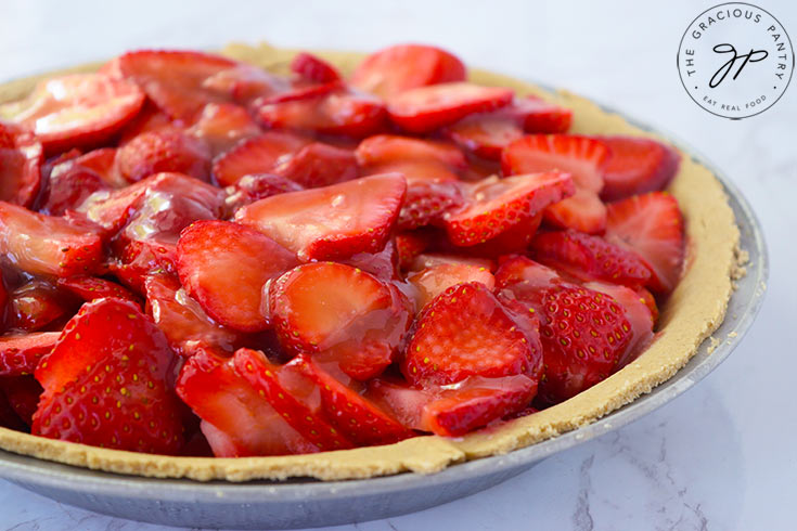 A finished, fresh strawberry pie.