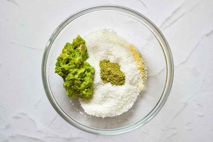 Recipe ingredients sitting in a glass mixing bowl.