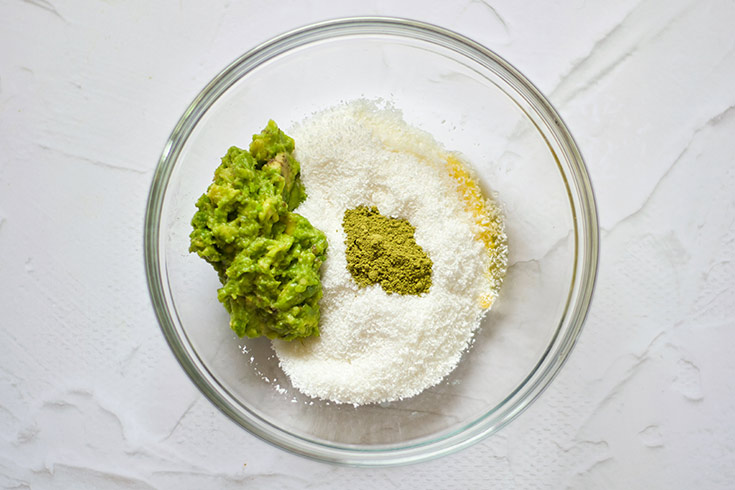 Recipe ingredients sitting in a glass mixing bowl.