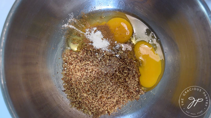 Gluten-free hotcakes ingredients sitting in a mixing bowl.