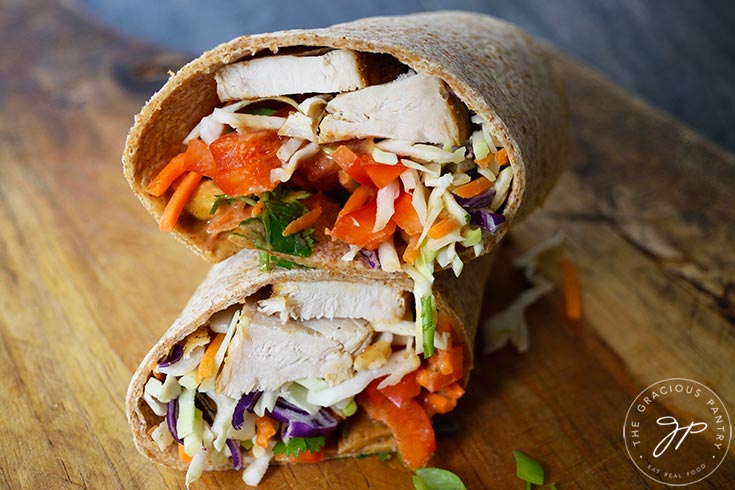 Crunchy Rainbow Thai-Inspired Peanut Chicken Wraps - Ambitious Kitchen