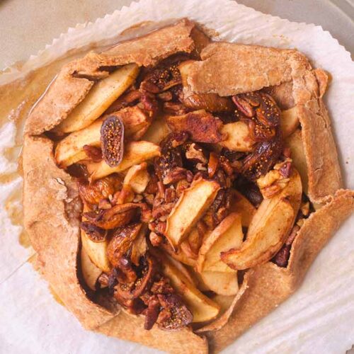 A fig galette on a baking pan.