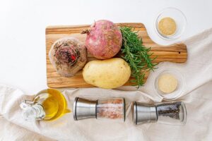 Root Vegetable laying on a cutting board.